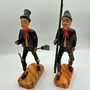 Set of Vintage Hand carved Wooden Chimney Sweep Figurines Germany